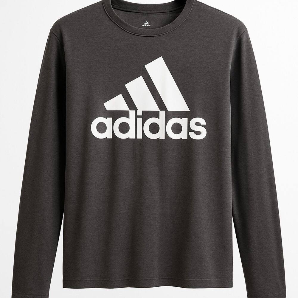 Adidas Men’s Long Sleeve Golf Logo T-Shirt Medium Grey & White Graphic